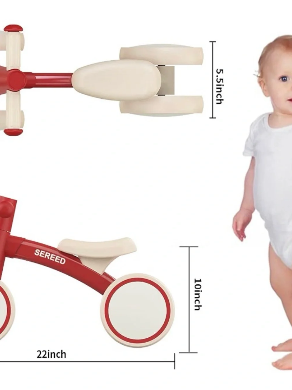 New in the Box Sereed Baby Balance Bike - Natural Kraft Brown and Red